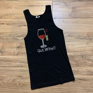 NWOT Rhinestone Got Wine Black Tank | Large